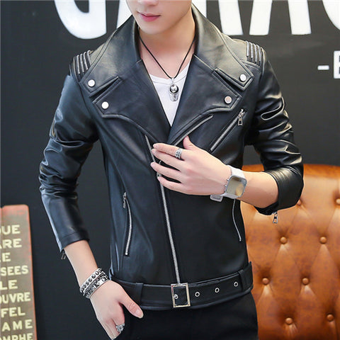 PU Mens Leather Jacket Classic Design New 2019 Fashion Red White Black Autumn Slim Zipper Biker Jacket Men Faux Leather Coat