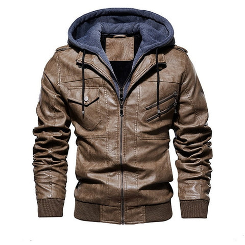 New Mens Autumn Winter Motorcycle Leather Jacket Men Warm Windbreaker Hooded PU Jackets Male Outwear PU Baseball Jackets m-4XL