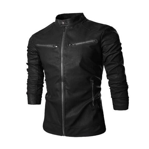 Menne Men's leather jacket Xiaobei with the same locomotive leather men's solid-color zipper casual leather coat