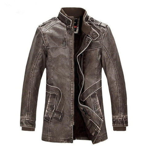 Hot High quality winter men's coat warm jacket Retro men's leather jacket Plus velvet motorcycle windproof PU leather