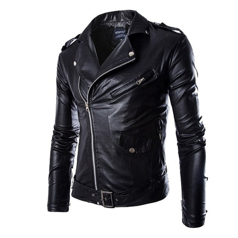 2018 Brand Autumn Spring Casual Zipper Leather Jacket Motorcycle Leather Jacket Slim Mens Jackets And Coats Black White