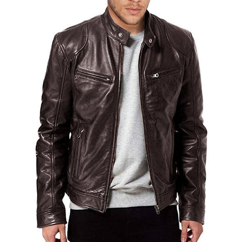 2019 Men Jacket New Men Motocycle Jacket 2019 Trendy Streetwear Stand Collar PU Leather Slim Fit Jacket Casual Autumn Coats