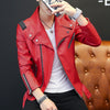 PU Mens Leather Jacket Classic Design New 2019 Fashion Red White Black Autumn Slim Zipper Biker Jacket Men Faux Leather Coat