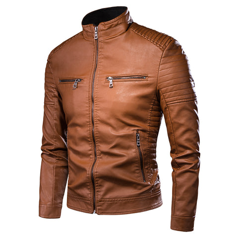 Men Autumn Brand New Causal Vintage Leather Jacket Coat Men Outfit Design Motorcycle Biker Zipper Pocket PU Leather Jacket Men