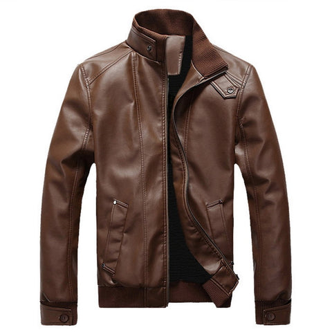 HEFLASHOR 2020 New Fashion Autumn Male Leather Jacket Plus Size 3XL Black Brown Mens Stand Collar  Coats Leather Biker Jackets