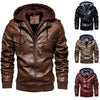 New Mens Autumn Winter Motorcycle Leather Jacket Men Warm Windbreaker Hooded PU Jackets Male Outwear PU Baseball Jackets m-4XL