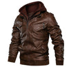 Men's Leather Jacket Casual Motorcycle Removable Hood Pu Jackets  Drop Shipping