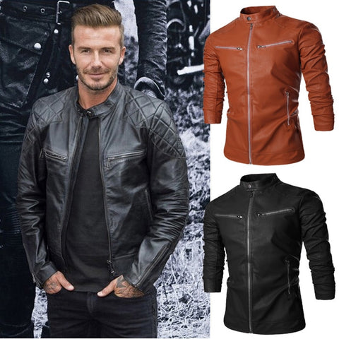 Menne   Men's leather jacket Xiaobei with the same locomotive leather men's solid-color zipper casual leather coat
