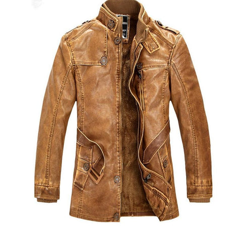 Hot High quality winter men's coat warm jacket Retro men's leather jacket Plus velvet motorcycle windproof PU leather