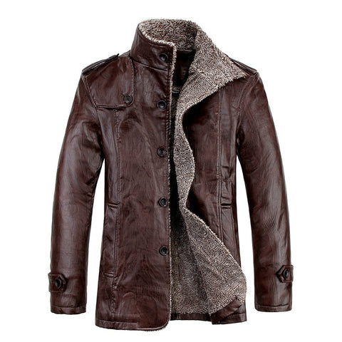 Simulation leather jacket winter men's plus velvet thickening Japanese business casual pu plus fat large size leather jacket