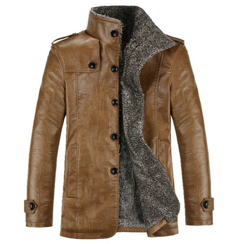 Simulation leather jacket winter men's plus velvet thickening Japanese business casual pu plus fat large size leather jacket