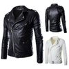 2018 Brand Autumn Spring Casual Zipper  Leather Jacket Motorcycle Leather Jacket Slim  Mens Jackets And Coats Black White